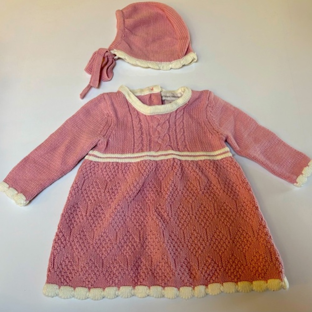 Catherine Malandrino Baby Girl Knit Dress & Bonnet Set (3-6M)